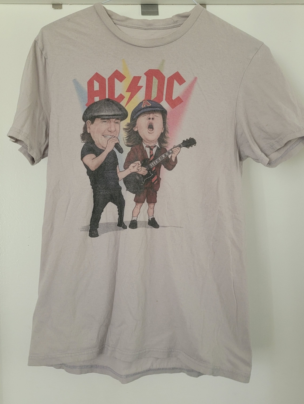 AC/DC Tshirt Angus Young & Brian Johnson Charictures Gray Medium